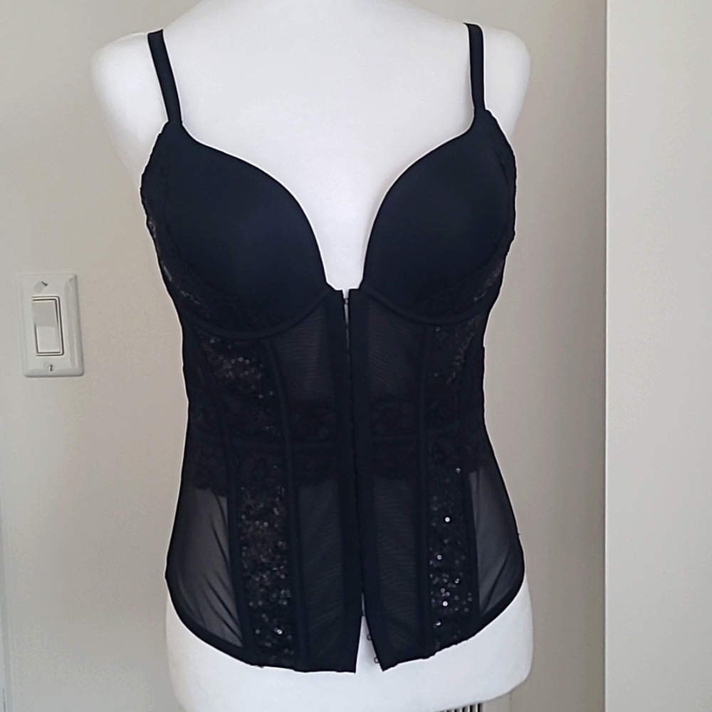 La Senza Black Sequined Lace Bustier Size Large